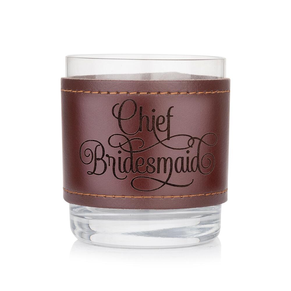 Chief Bridesmaid leather-wrapped crystal tumbler by My Store, elegant drinkware for bridal party appreciation gifts.
