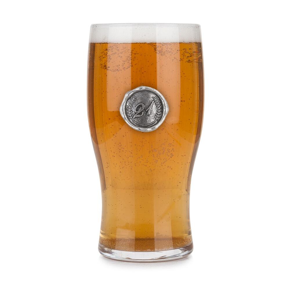 Pint Glass with Pewter Birthday Number Monogram Seal