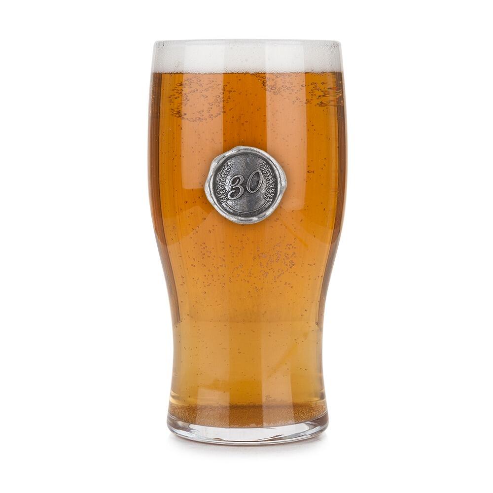 Pint Glass with Pewter Birthday Number Monogram Seal
