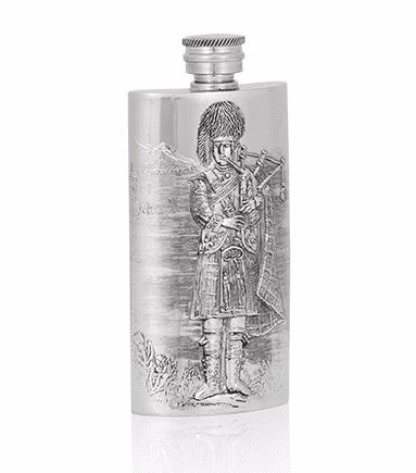 Handcrafted pewter hip flask featuring a Scottish bagpiper design, 3oz capacity, by My Store