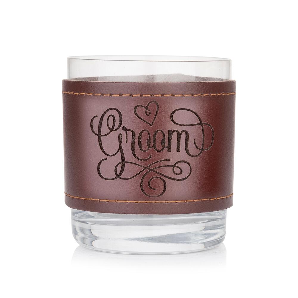 Groom Leather wrapped Crystal Tumbler