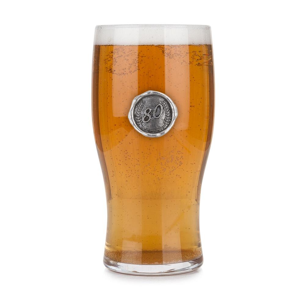 Pint Glass with Pewter Birthday Number Monogram Seal