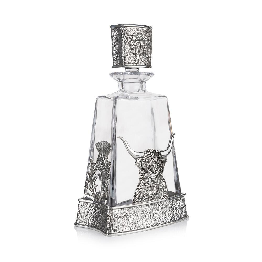 Decanter in Peltro e Cristallo con Mucca Highland