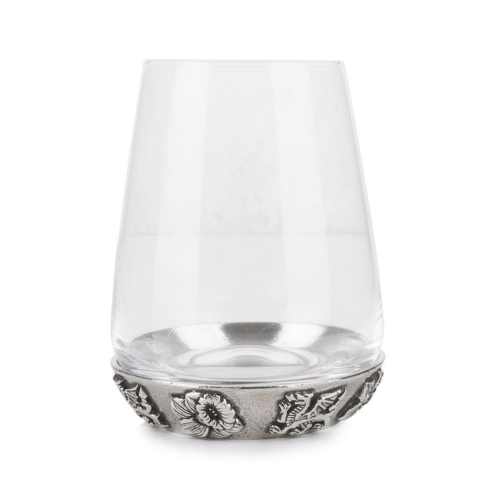Glass tumbler with detailed Welsh dragon pewter base design