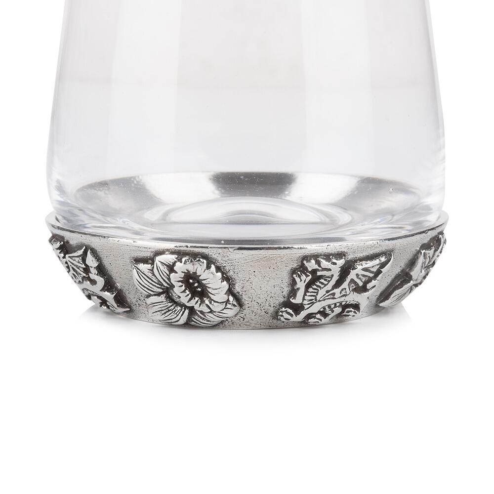 Glass Tumbler with a Welsh Dragon Pattern around the base, base made from Pewter
