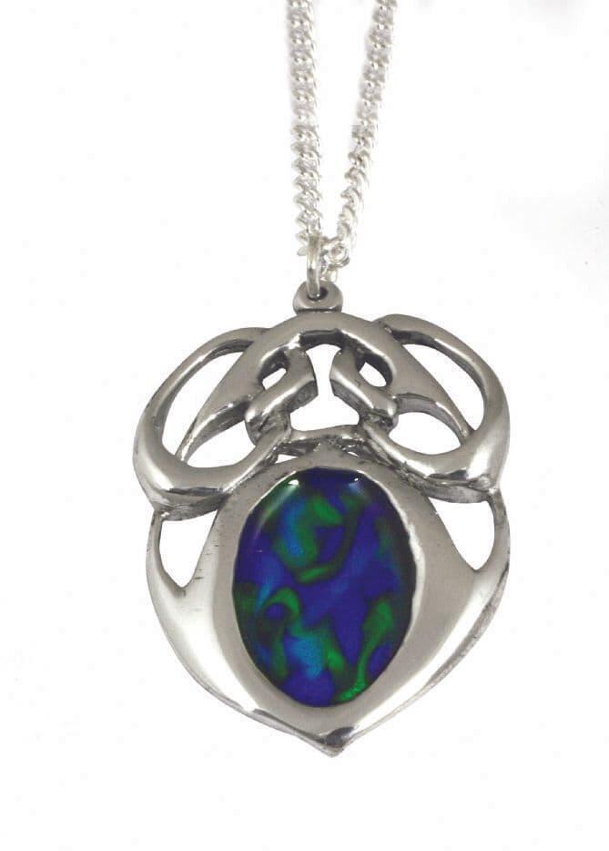 Art Nouveau enamelled pendant in vibrant colors by My Store, featuring intricate Celtic designs on British pewter.