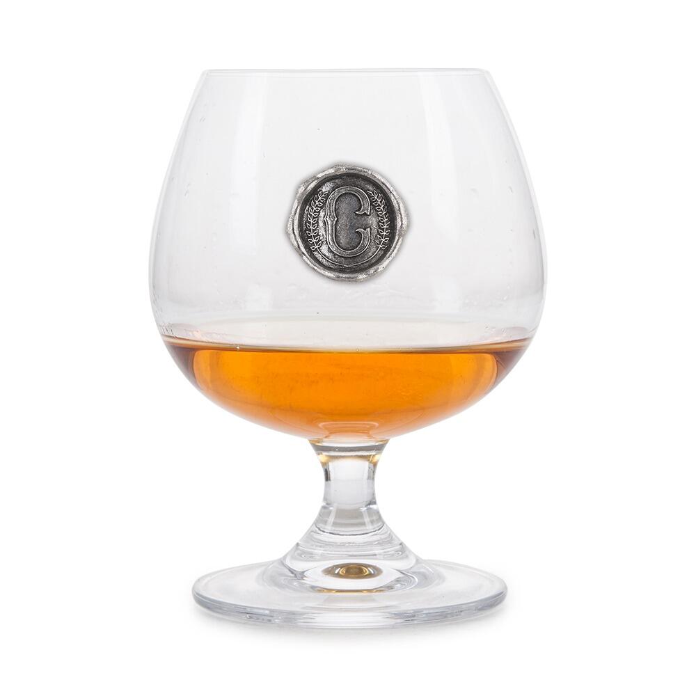 Brandy Glass with a Pewter C Monogram badge on the front