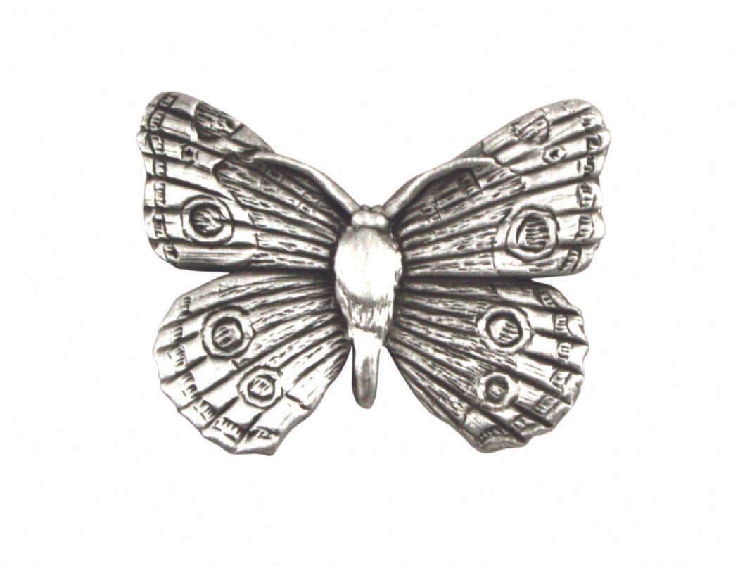 Pewter lapel pin featuring detailed butterfly design with textured wings