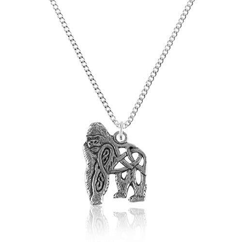 Handmade Celtic gorilla pendant in British pewter, 30mm, artisan animal jewelry by My Store
