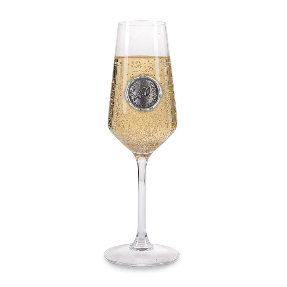 Personalised Champagne Glass With Pewter Birthday Number Monogram Seal