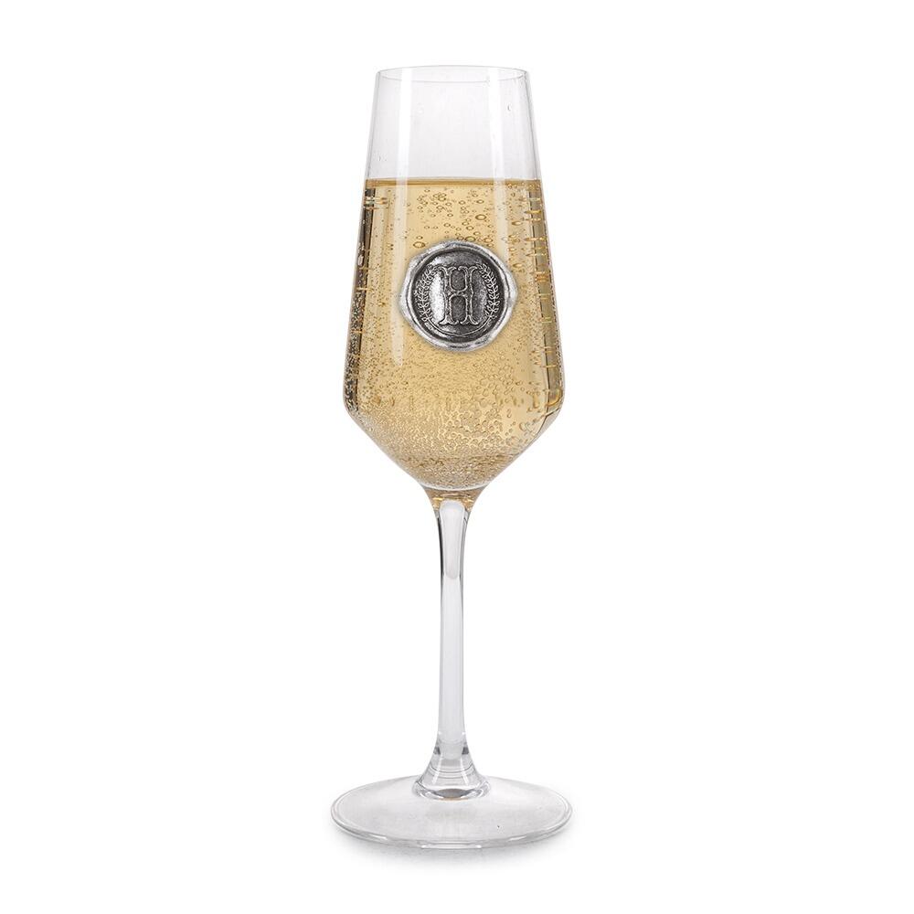 Personalised Champagne Glass With Pewter Initial Monogram Seal