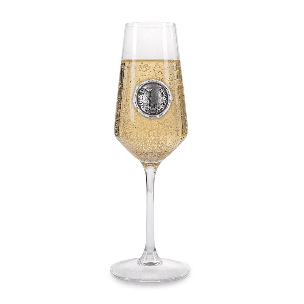 Personalised Champagne Glass With Pewter Initial Monogram Seal