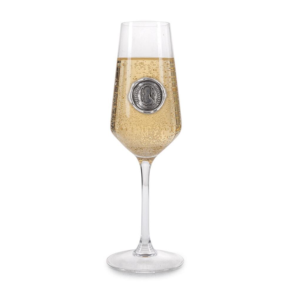 Personalised Champagne Glass With Pewter Initial Monogram Seal