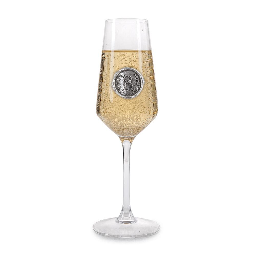 Personalised Champagne Glass With Pewter Initial Monogram Seal