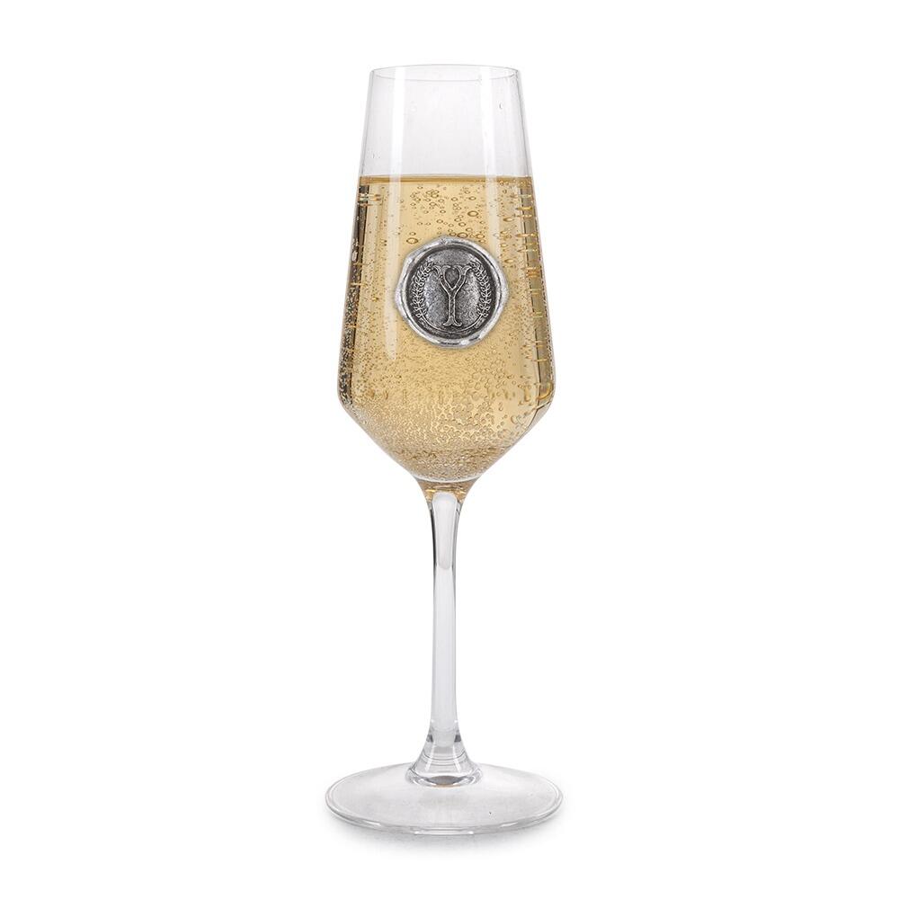 Personalised Champagne Glass With Pewter Initial Monogram Seal