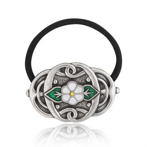Colorful enamelled flower hair bobble in artisan-made British pewter by My Store