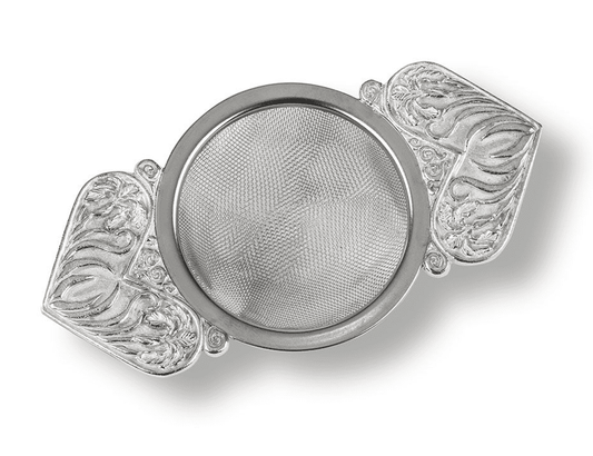 Elegant floral design tea strainer in British pewter by My Store