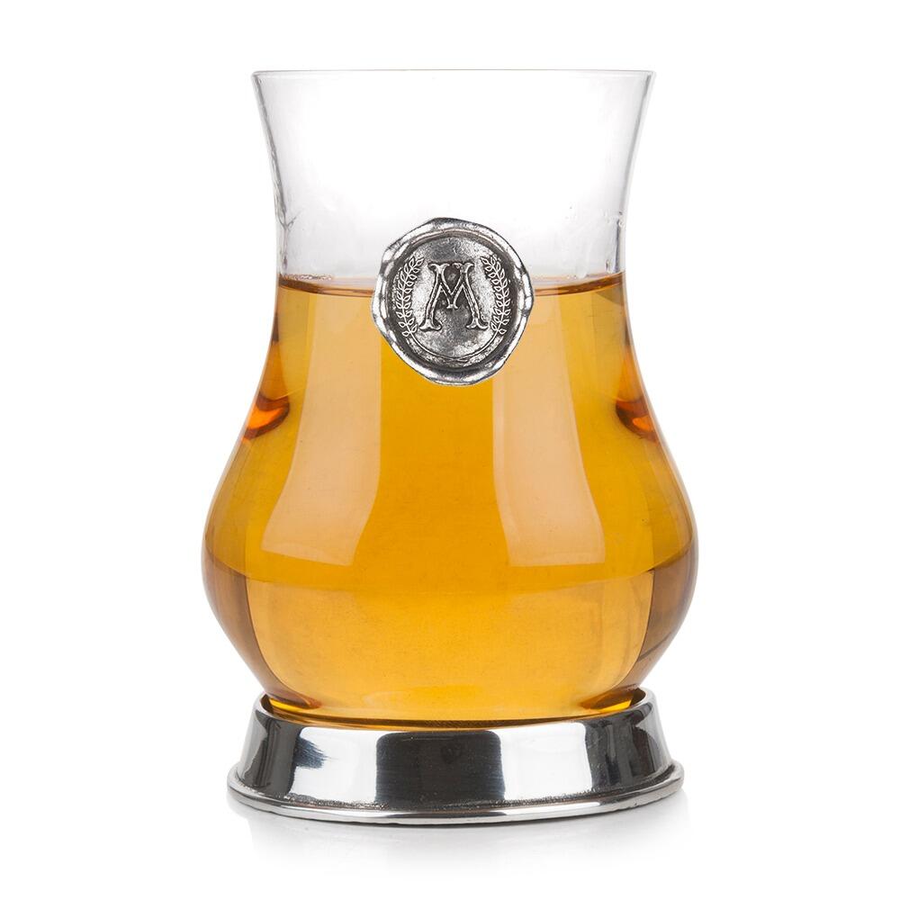Personalised Whisky Tasting Glass with Pewter Initial Monogram Seal