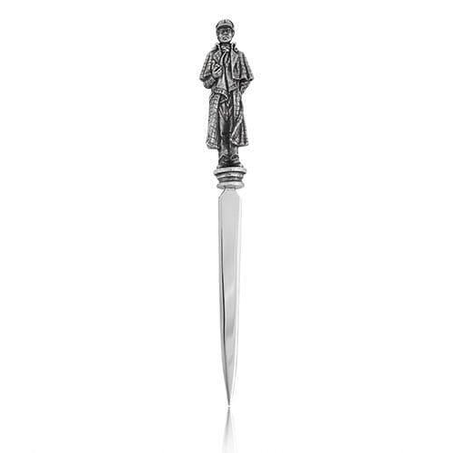 Silver letter opener featuring a detailed figurine of a soldier on the handle.