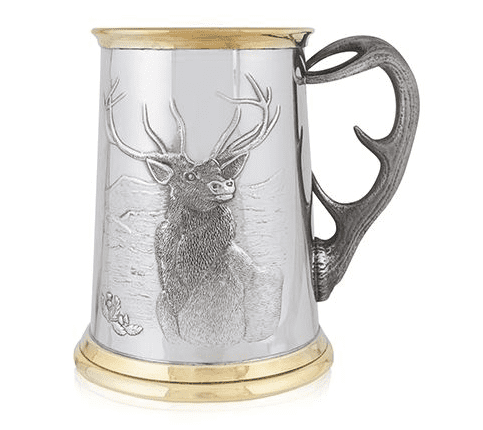 Stag Brass Tankard with Antler Handle