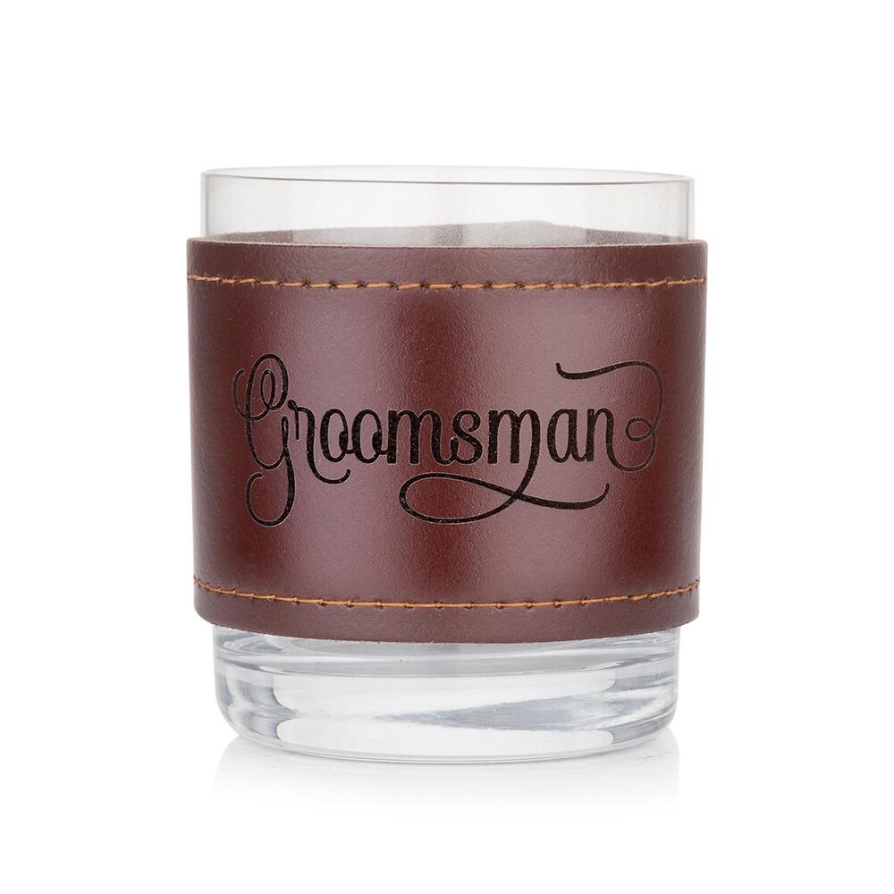 Groomsman Leather wrapped Crystal Tumbler