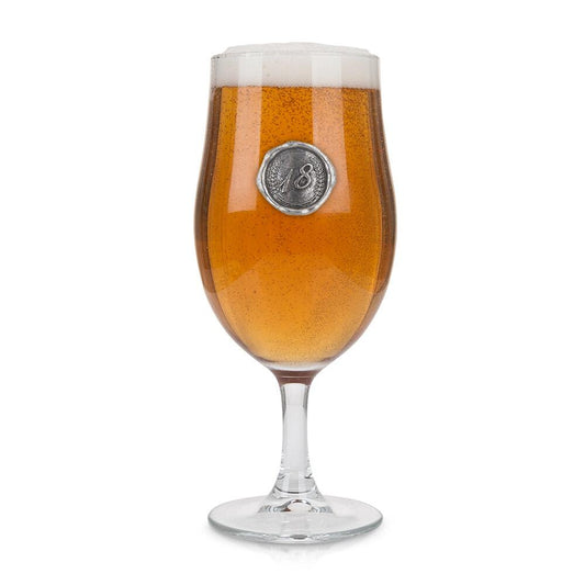 Personalised Stemmed Pint Beer Glass with Pewter Birthday Number Monogram