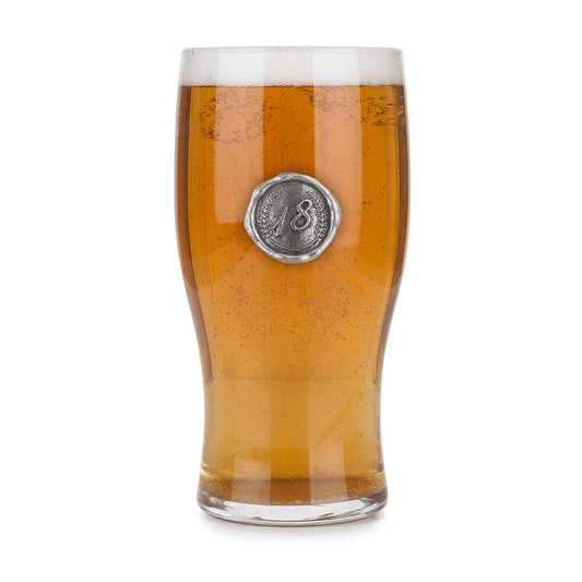 Pint Glass with Pewter Birthday Number Monogram Seal