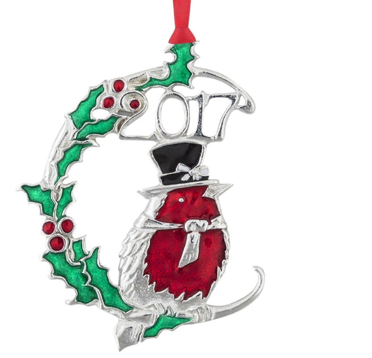 Limited Edition 2017 English pewter Christmas Robin ornament by My Store, featuring intricate detailing and festive design.