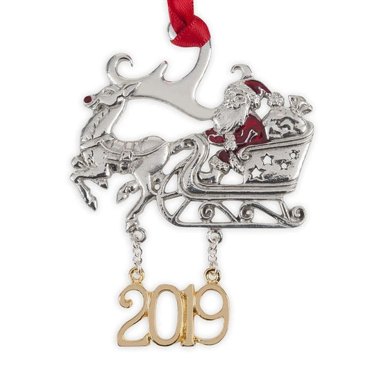Gold enamel reindeer sleigh Christmas ornament, limited edition 2019, boxed gift from My Store