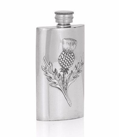 Scottish thistle design pewter hip flask, 3oz capacity, handcrafted in Britain by My Store