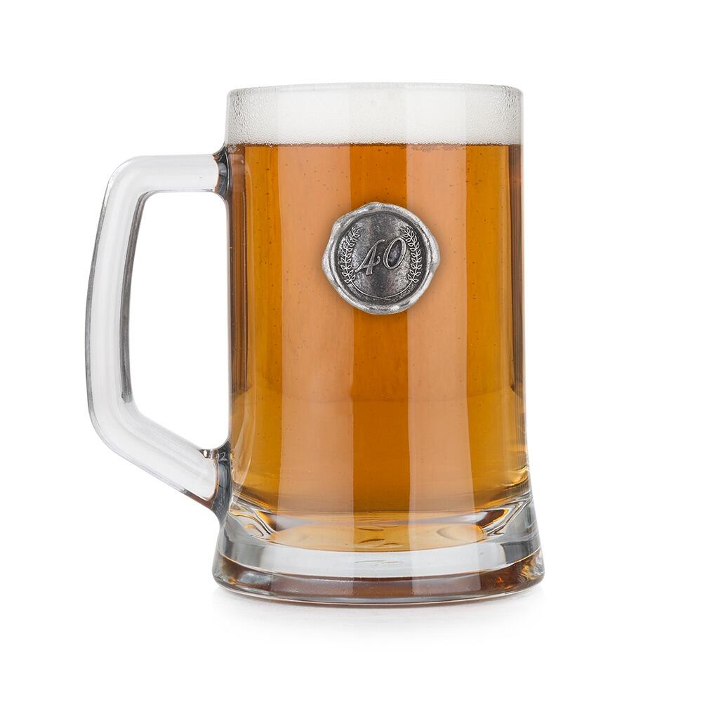 Personalised Pint Glass Tankard with Pewter Birthday Number Monogram Seal