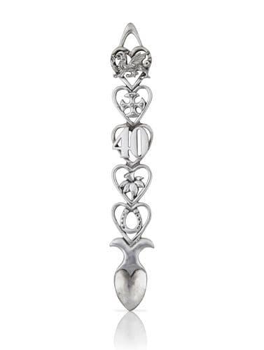 40th Ruby Anniversary Welsh lovespoon in British pewter, featuring intricate carvings, 6-inch size, by My Store.
