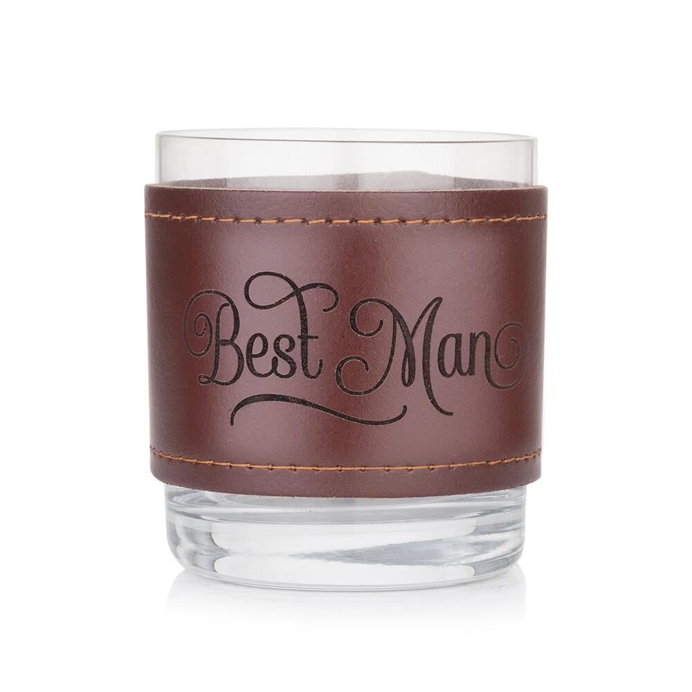 Leather wrapped crystal tumbler by My Store, ideal wedding gift for best man, features elegant engraved option