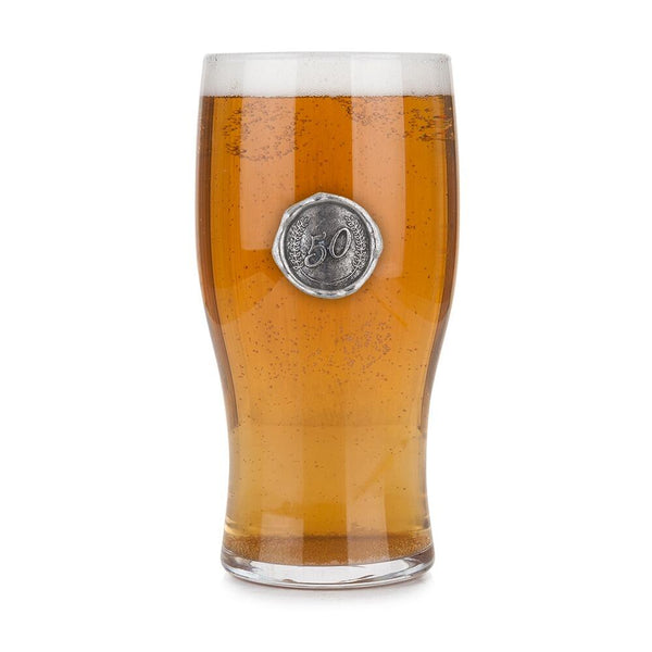 Pint Glass with Pewter Birthday Number Monogram Seal - Age 50