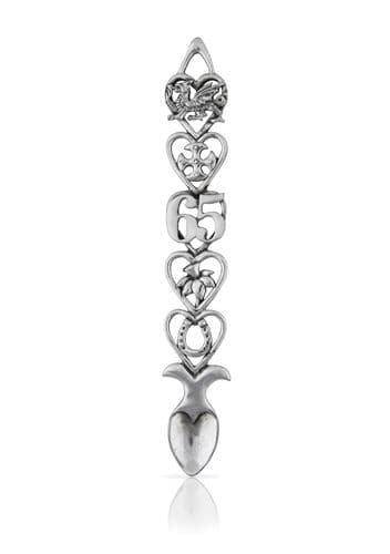 Blue sapphire Welsh pewter lovespoon for 65th anniversary, featuring intricate design and 6-inch size from My Store