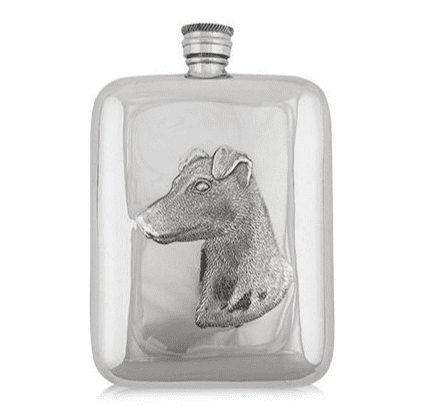 Handmade pewter hip flask featuring a Jack Russell Terrier design, 6oz capacity, by My Store.