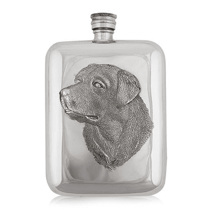 Handmade 6oz pewter hip flask featuring an embossed Labrador design by My Store