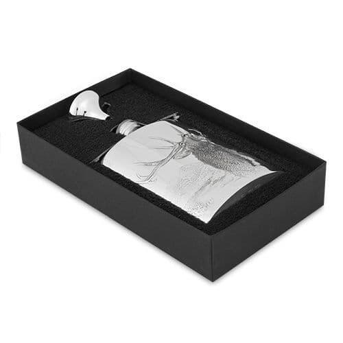 6oz pewter hip flask with embossed Highland stag design, British made, luxury barware gift
