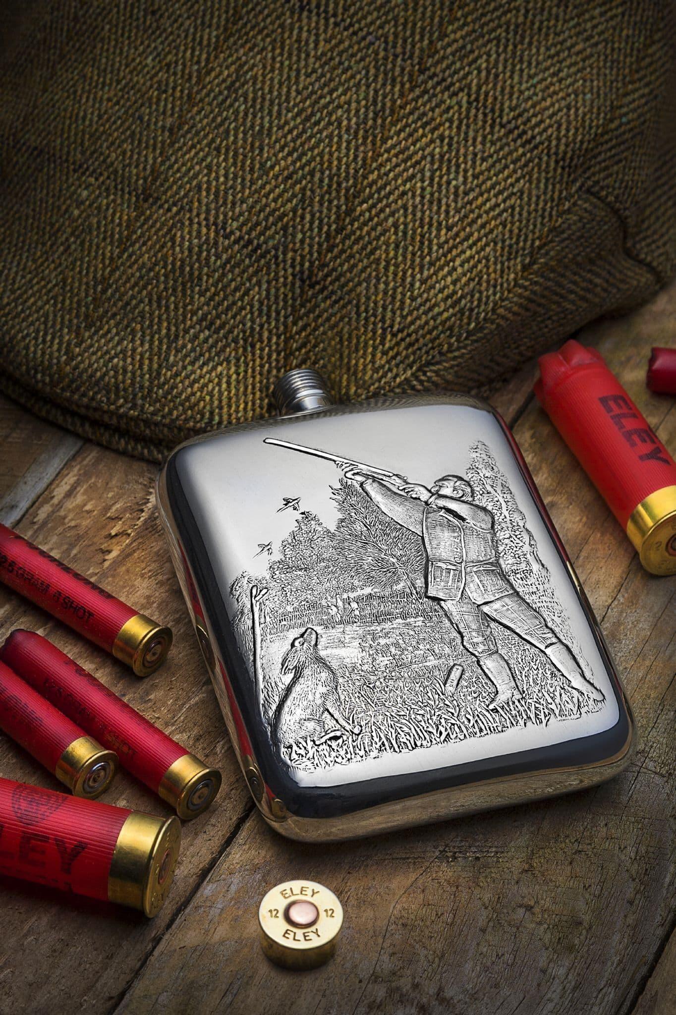 6oz pewter hip flask with a sleek design, perfect for camping and engraving, by My Store.