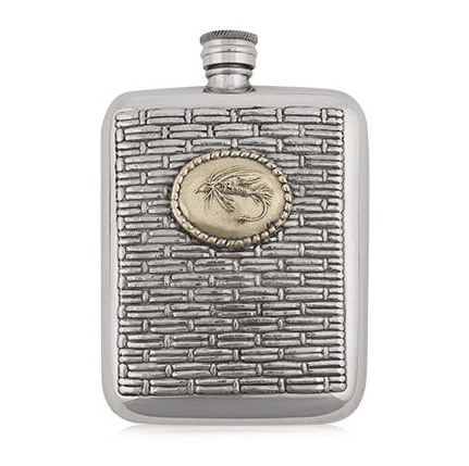 6oz woven fly fishing hip flask in stainless steel by My Store, perfect for anglers and outdoor enthusiasts.