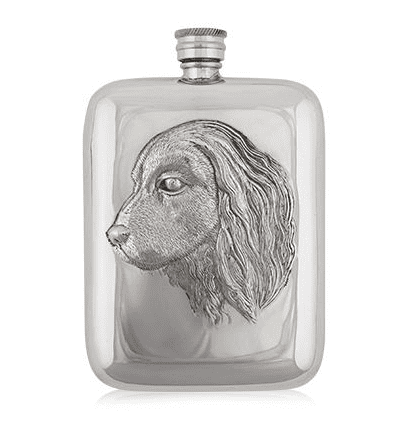 6oz stainless steel hip flask featuring a hunting dog design by My Store