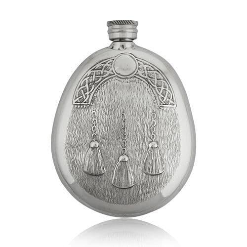 6oz stainless steel sporran hip flask with curved design, Celtic detailing, by My Store