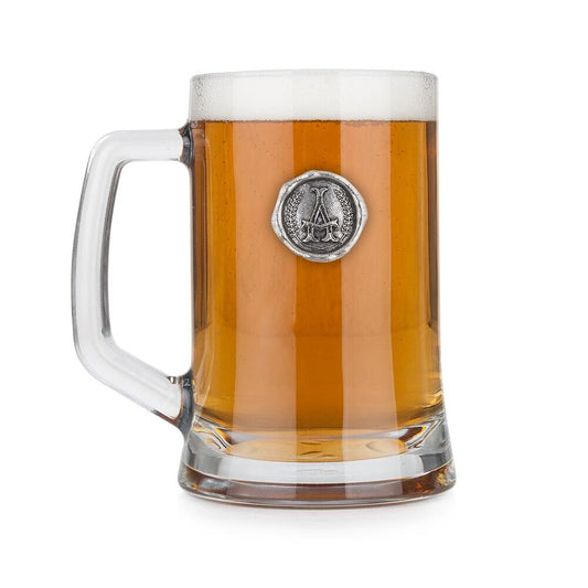 Personalised Pint Glass Tankard with Pewter Initial Monogram Seal