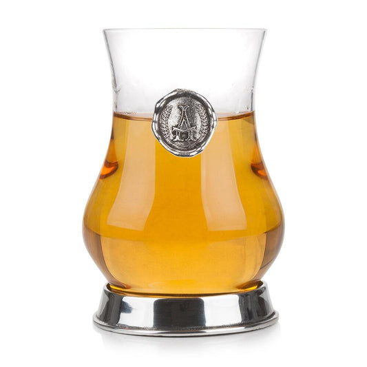 Personalised Whisky Tasting Glass with Pewter Initial Monogram Seal