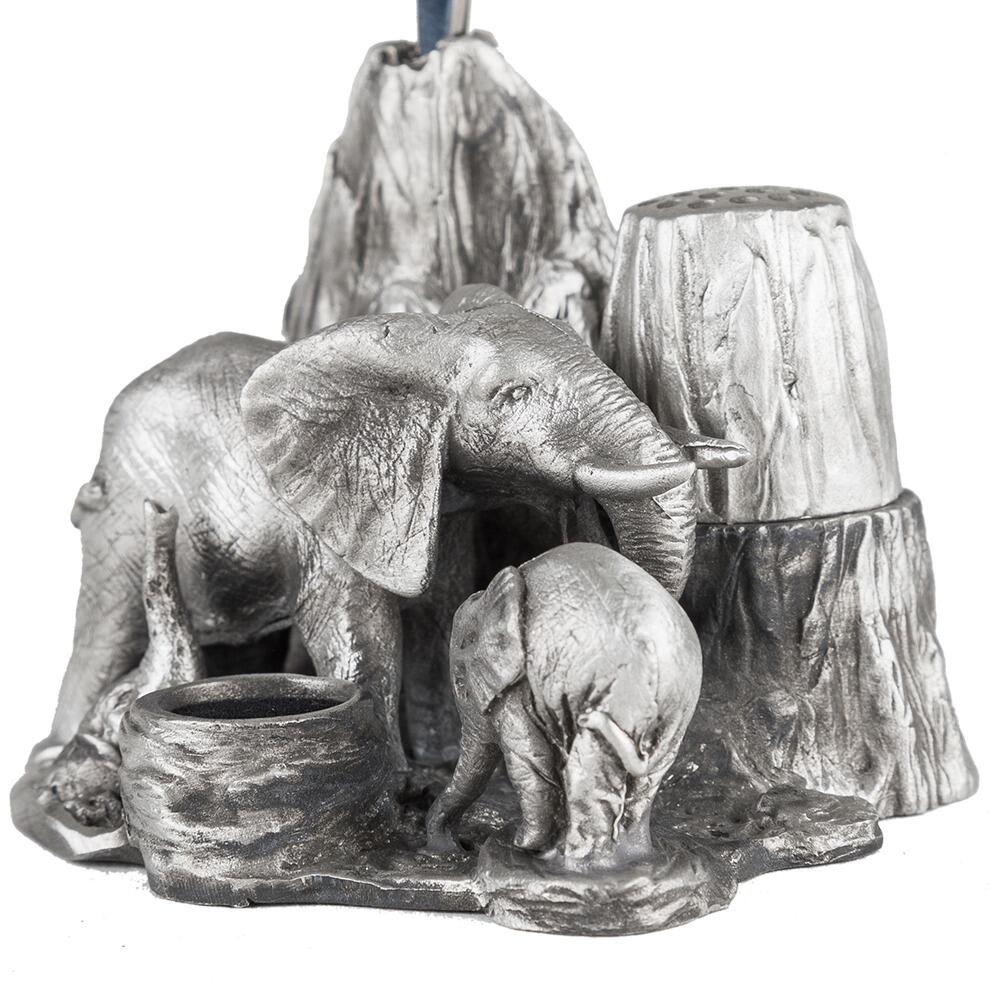 Artisanal elephant family sewing station in colorful wood, perfect for craft storage and decorative display by My Store.