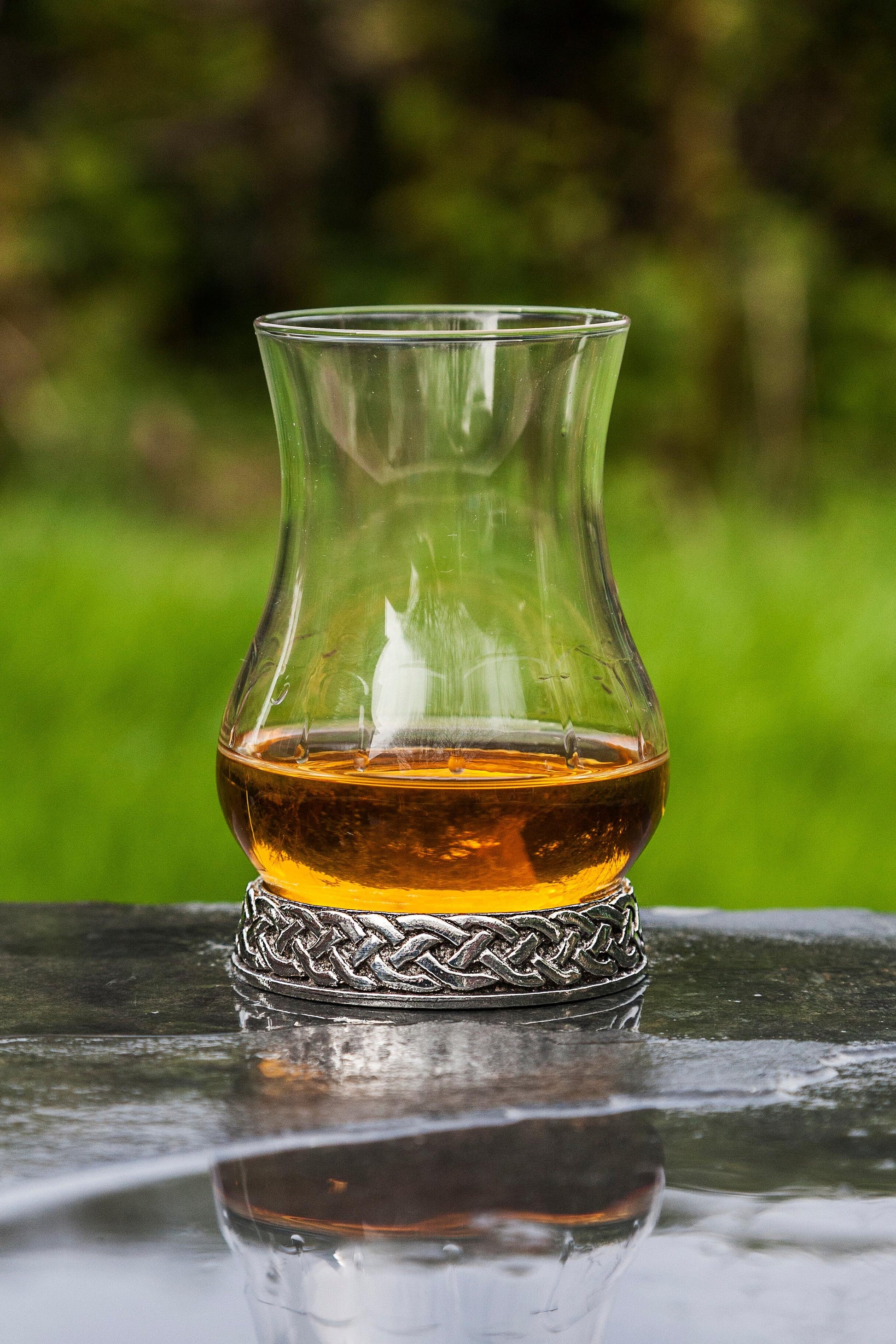 Crystal Celtic whisky tasting glass with intricate design by My Store, ideal for collectors and barware enthusiasts.