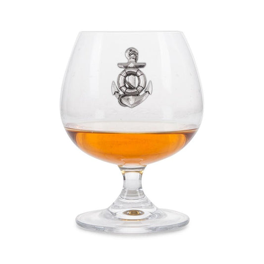 Brandy Glass with a Pewter badge on the front