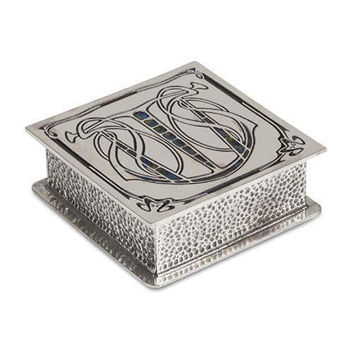 Decorative pewter box with Celtic design by My Store, featuring intricate Arts and Crafts details.