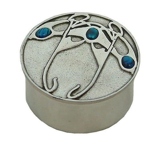 Art Nouveau pewter box with blue abalone inlay and Celtic design by My Store