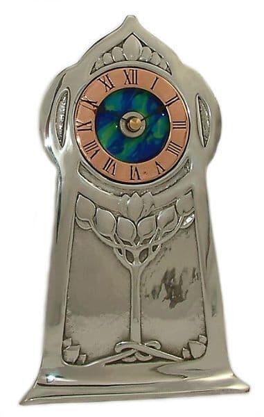 Archibald Knox Clock 13 in British pewter with Celtic design accents